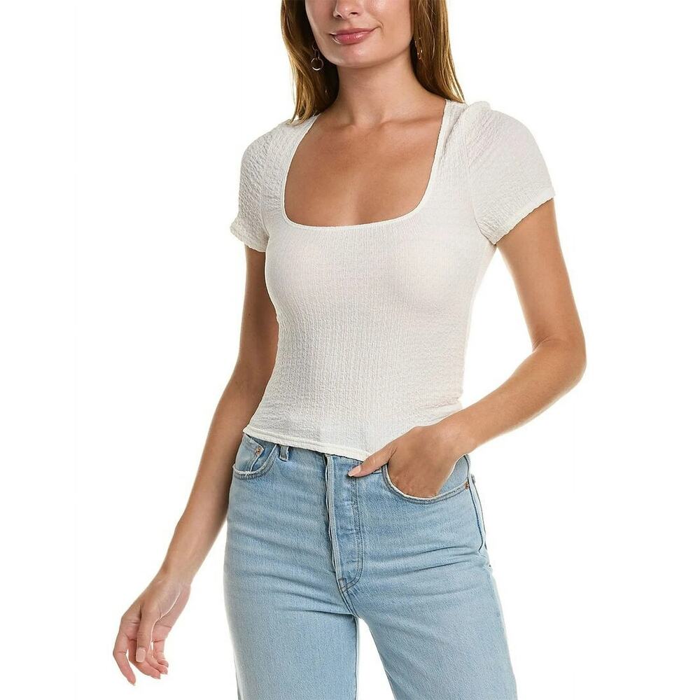 New Madewell Top White Square Neck Pullover Short Sleeve Sz L Women's